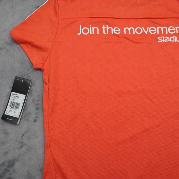 Adidas Shirt Womens M Orange Short Sleeve Crew Neck Logo Pullover Running Top - Picture 7 of 16